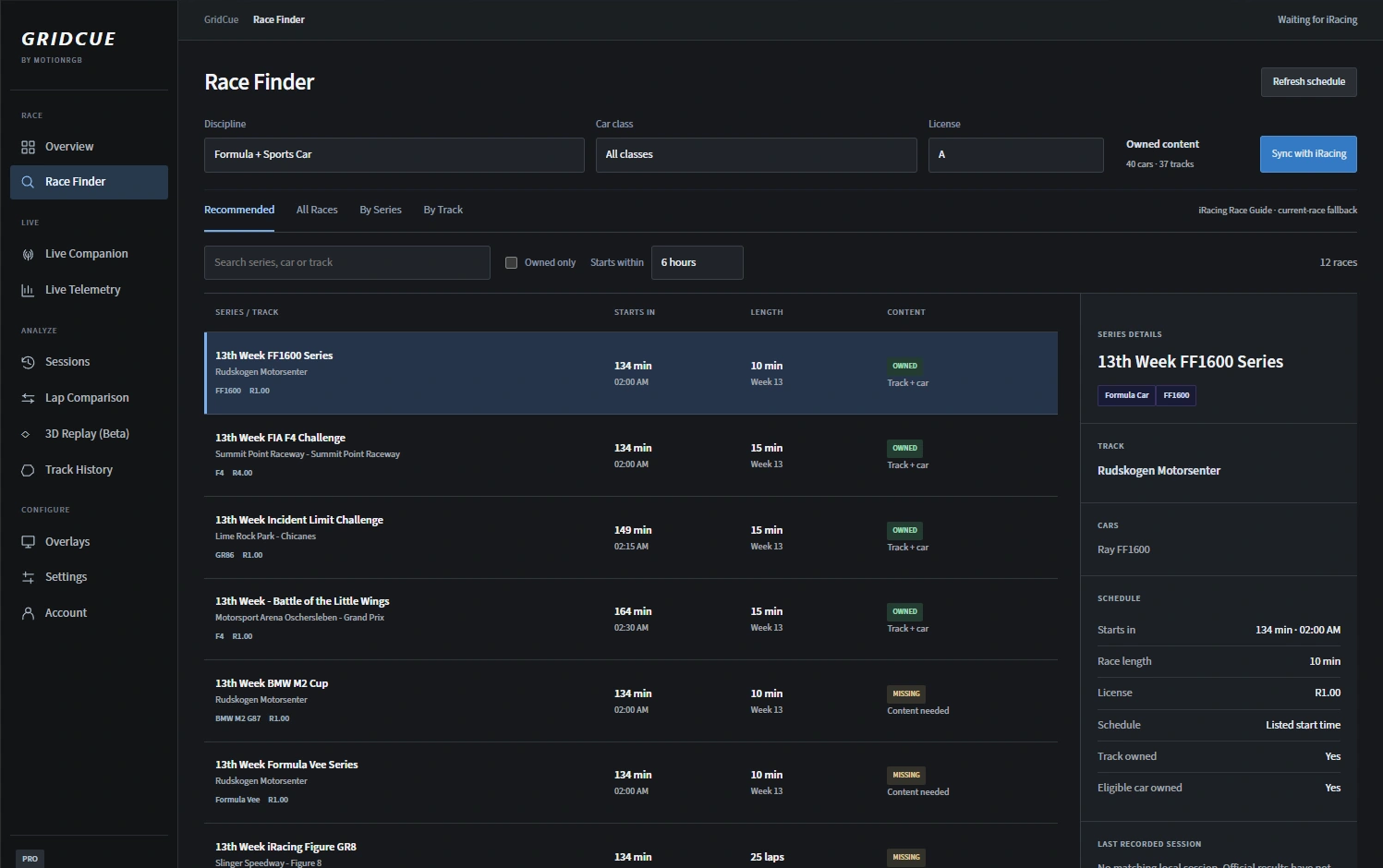 GridCue Race Finder