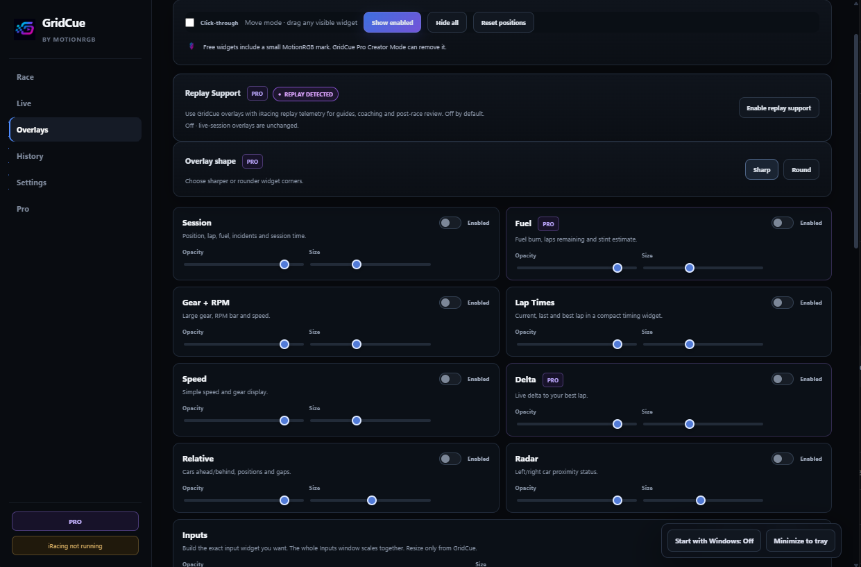 GridCue overlay page